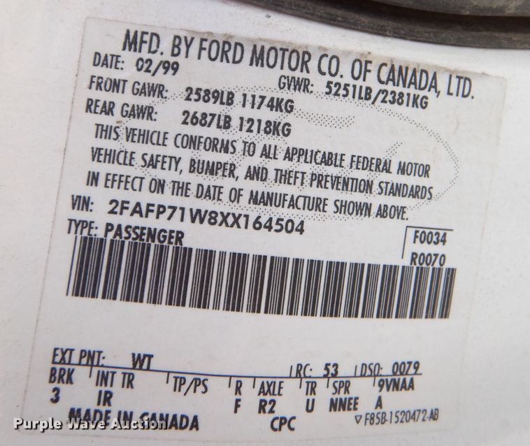 image for item DM2506 1999 Ford Crown Victoria Police Interceptor