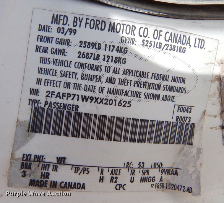 image for item DM2507 1999 Ford Crown Victoria Police Interceptor