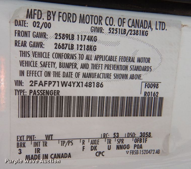 image for item DM2508 2000 Ford Crown Victoria Police Interceptor