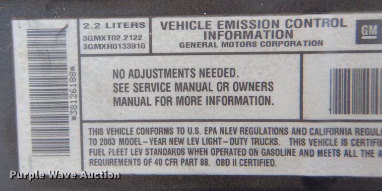 image for item DM2509 2003 Chevrolet S10  Ext. Cab pickup truck