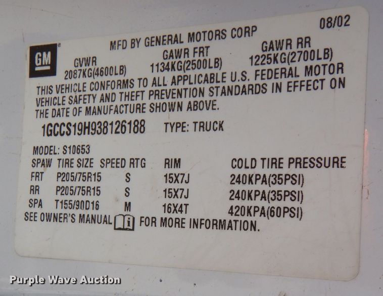 image for item DM2509 2003 Chevrolet S10  Ext. Cab pickup truck