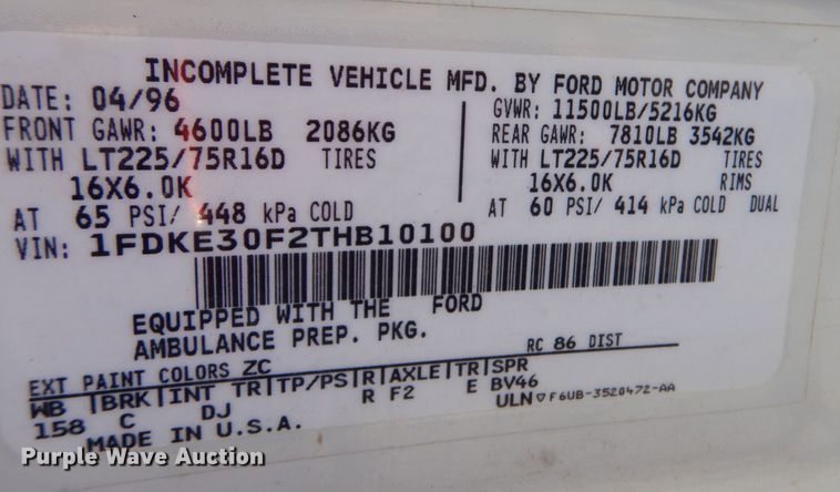 image for item DM2511 1996 Ford E350  ambulance