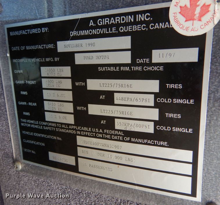 image for item DM2512 1998 Ford E450  shuttle bus