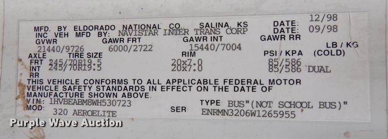 image for item DM2513 1998 International Navistar 3400  bus