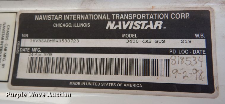 image for item DM2513 1998 International Navistar 3400  bus