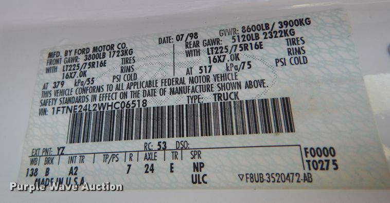 image for item DM3121 1998 Ford E250  van