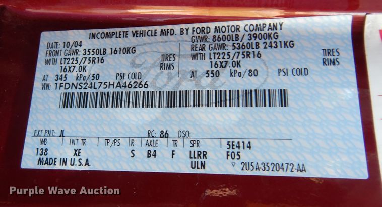 image for item DM3122 2005 Ford E250  van