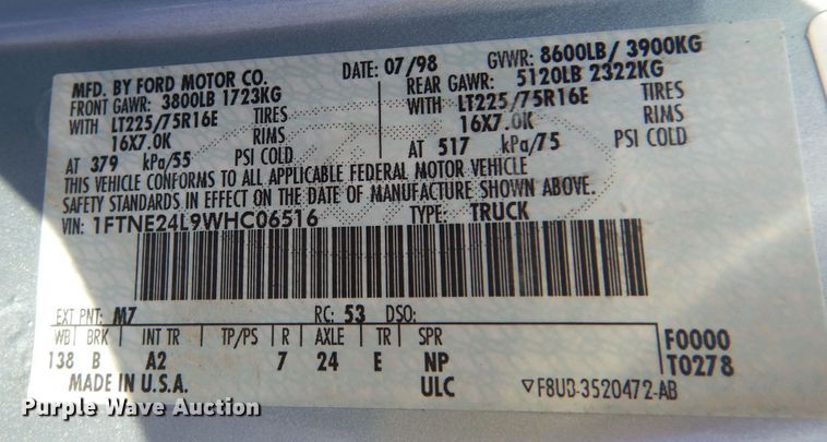 image for item DM3124 1998 Ford E250  van