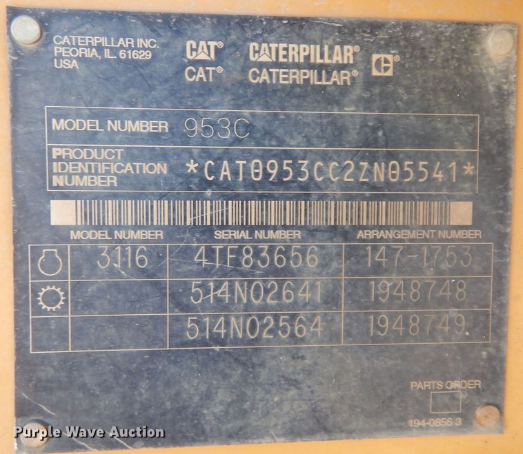 image for item DM3229 2003 Caterpillar 953C  track loader