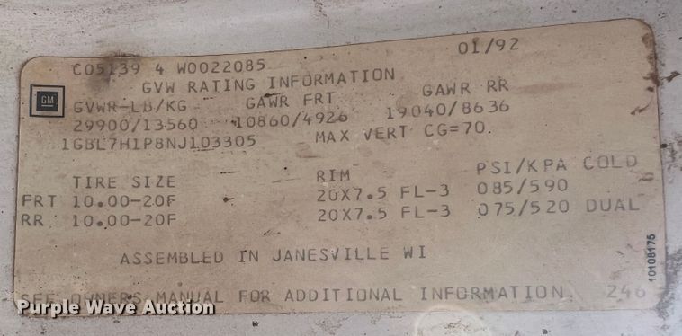 image for item DO8745 1992 Chevrolet Kodiak C5500  feed mixer truck