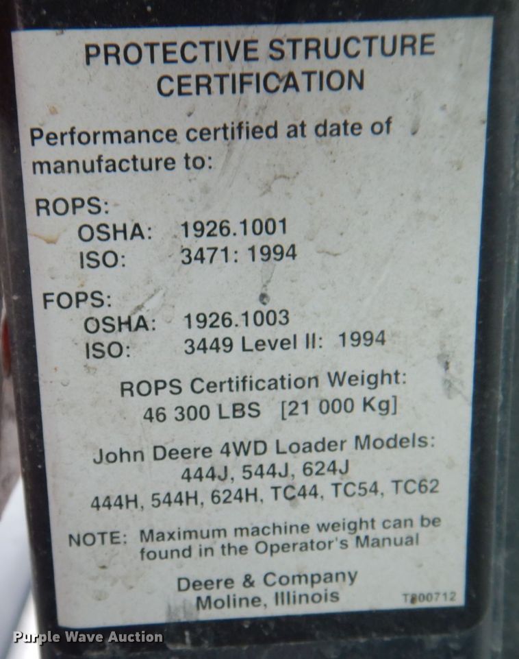 image for item DP0340 2008 John Deere 544J  high lift wheel loader