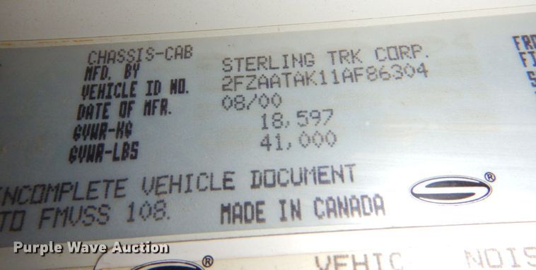 image for item DP4807 2001 Sterling L7500  sewer jetter truck