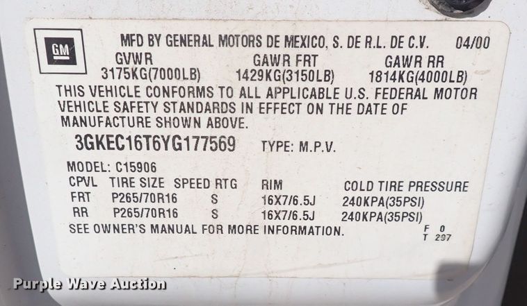 image for item DQ2954 2000 GMC Yukon XL  SUV