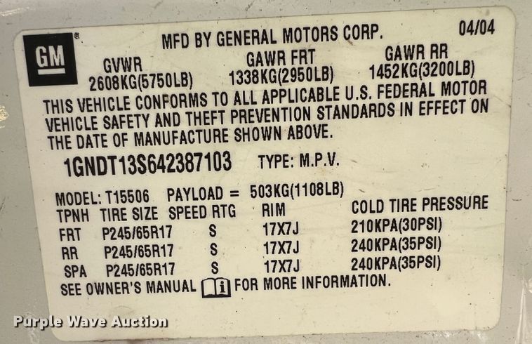 image for item IA9148 2004 Chevrolet TrailBlazer  SUV