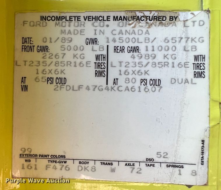 image for item IA9149 1989 Ford  F350 Super Duty  pumper fire truck