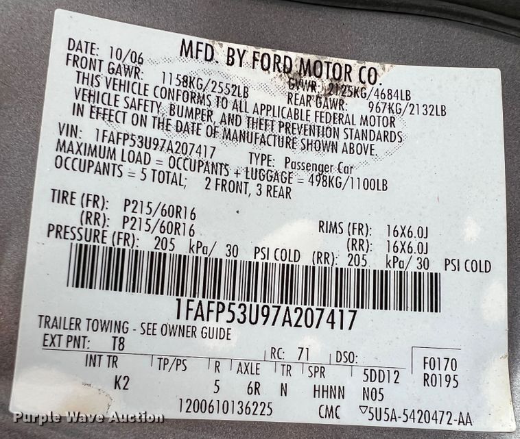 image for item IA9219 2007 Ford Taurus SE