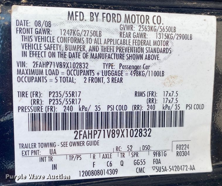 image for item IG9775 2009 Ford Crown Victoria Police Interceptor