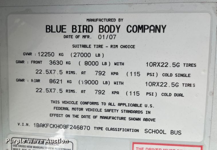 image for item JD9335 2008 Blue Bird  school bus