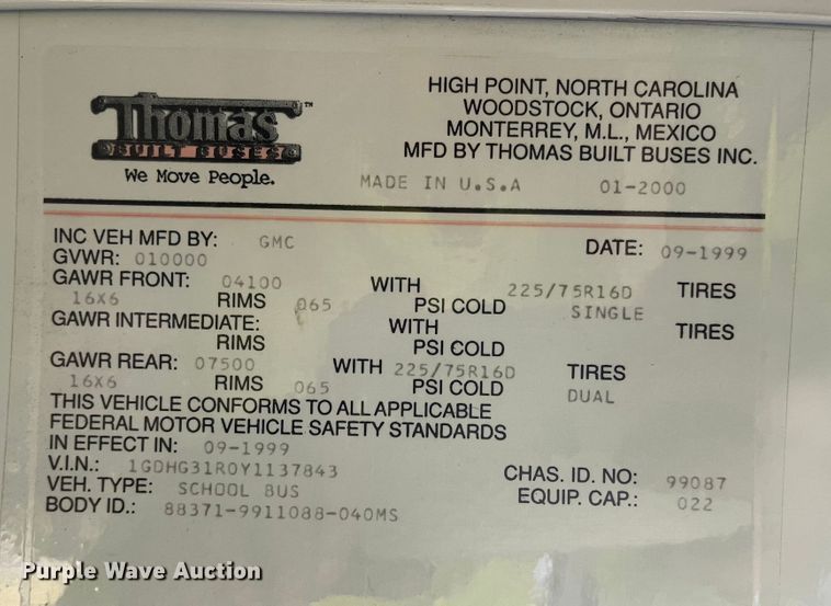 image for item JD9338 2001 Thomas  school bus