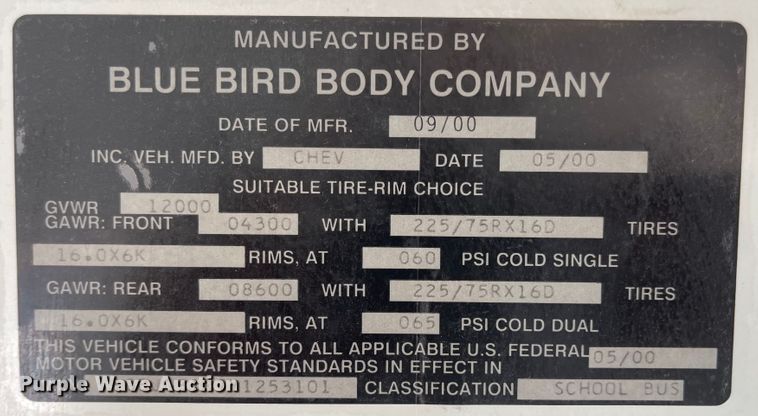 image for item JD9347 2000 Chevrolet Express G3500  school bus