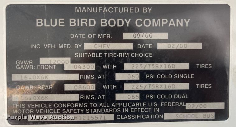 image for item JD9348 2000 Chevrolet Express 3500  school bus