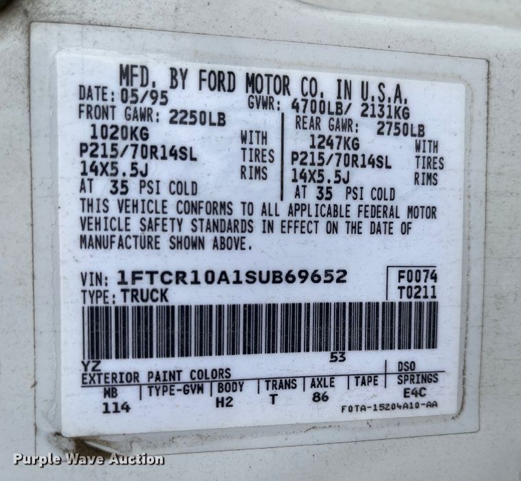 image for item JF9064 1995 Ford Ranger XL  pickup truck