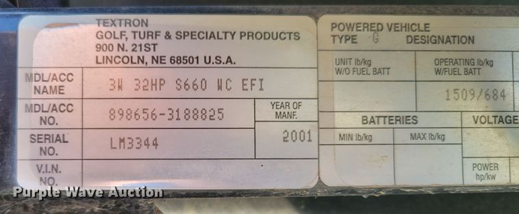 image for item JZ9132 2001 Cushman Turf-Truckster 898656  utility vehicle