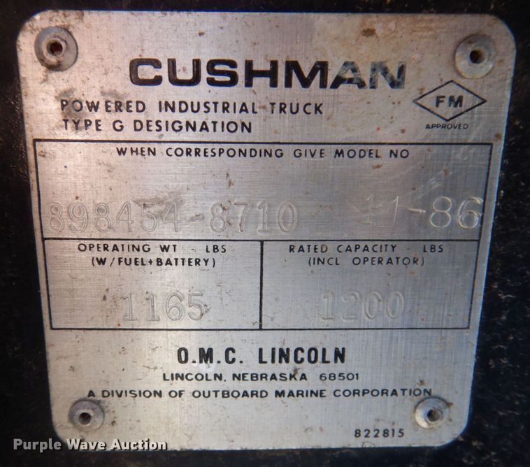 image for item KF9466 1991 Cushman Trusckster  utility vehicle