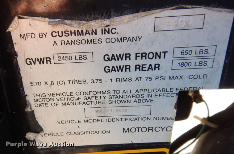 image for item KF9466 1991 Cushman Trusckster  utility vehicle