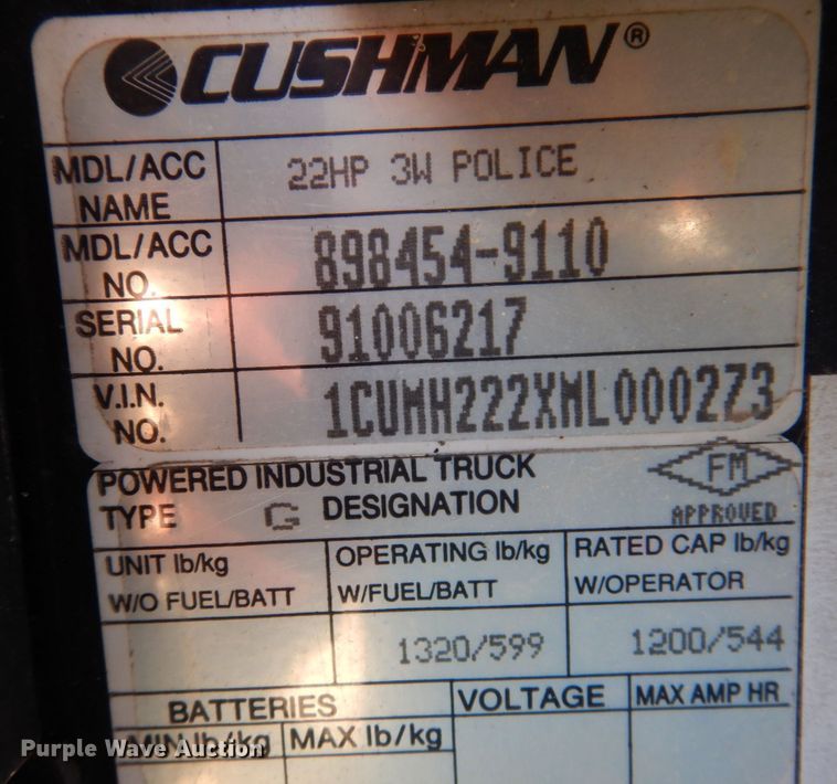 image for item KF9466 1991 Cushman Trusckster  utility vehicle