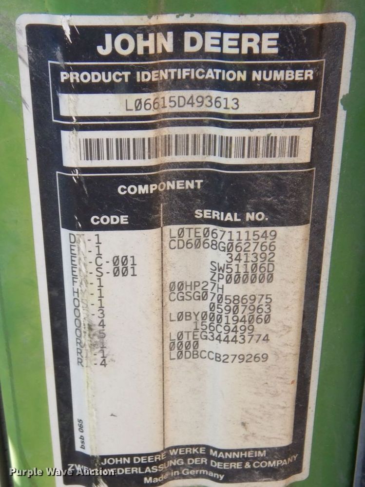 image for item KF9493 2006 John Deere 6615  tractor