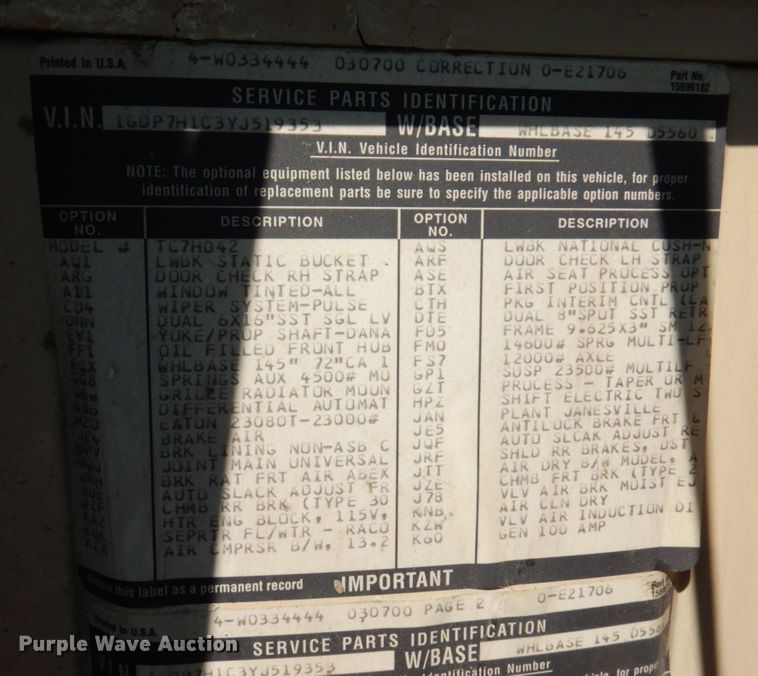 image for item KF9580 2000 GMC C8500  dump truck