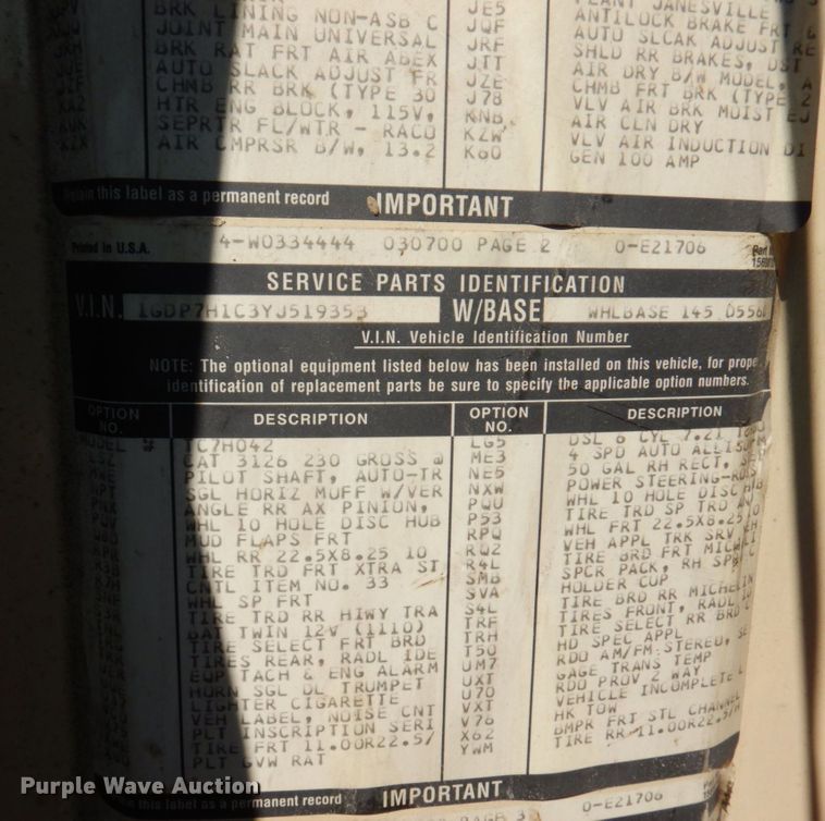 image for item KF9580 2000 GMC C8500  dump truck