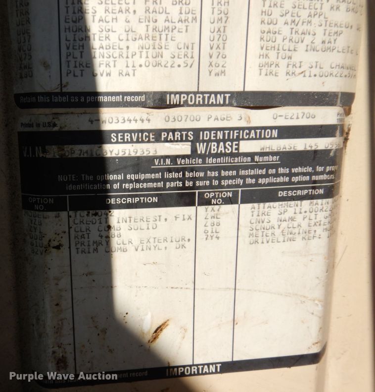 image for item KF9580 2000 GMC C8500  dump truck