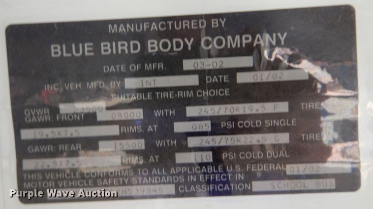 image for item KP9006 2002 International Blue Bird  school bus