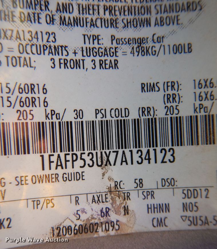 image for item KP9007 2007 Ford Taurus