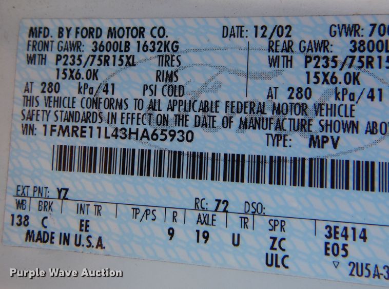 image for item KP9008 2003 Ford E150  van