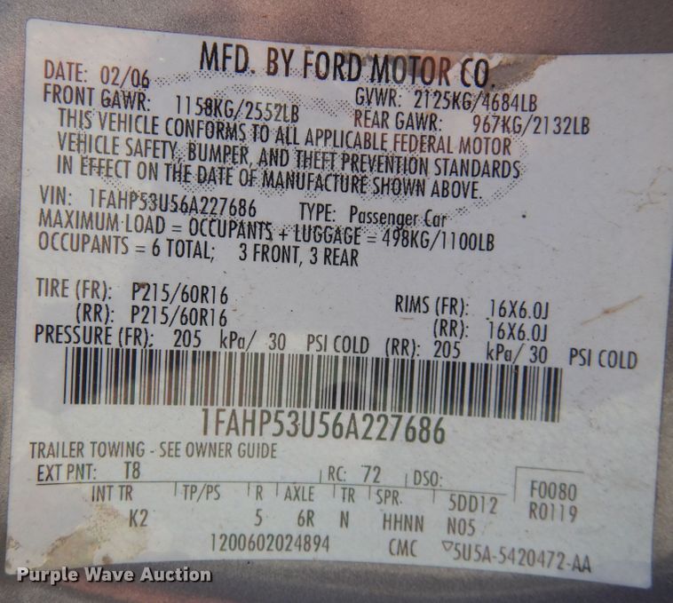 image for item KP9009 2006 Ford Taurus