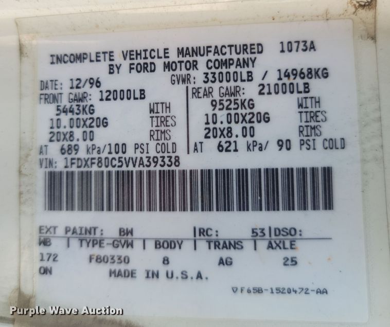 image for item LM9759 1997 Ford F800  digger derrick truck