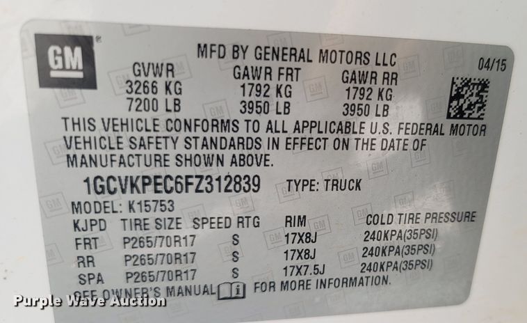 image for item LN9543 2015 Chevrolet Silverado 1500  Double Cab pickup truck