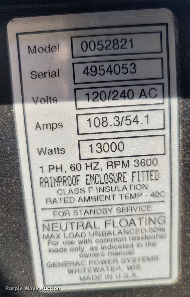 image for item LN9547 Generac Guardian  generator