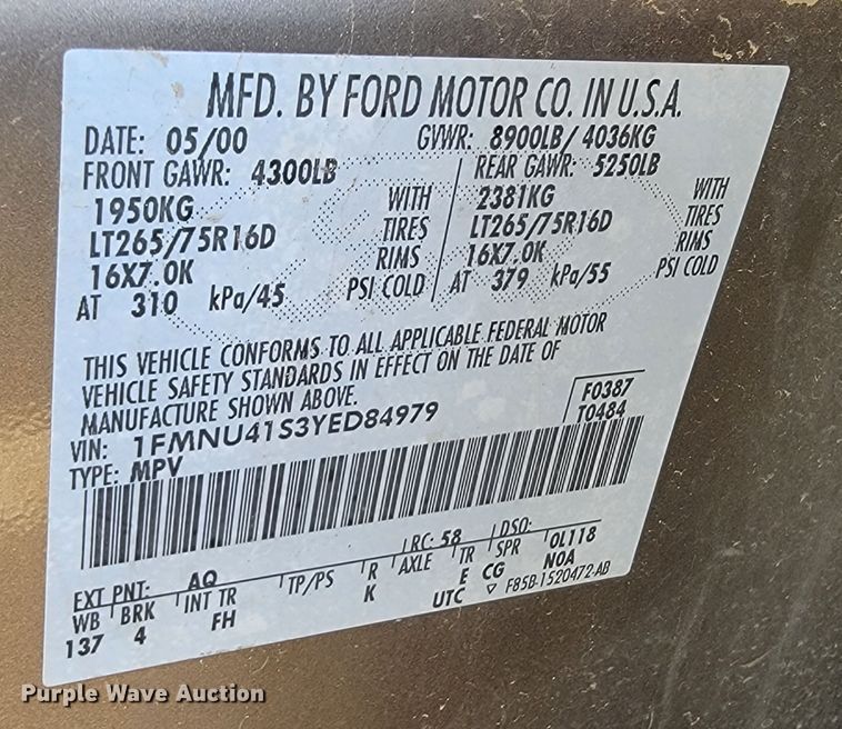 image for item LO9101 2000 Ford Excursion  SUV