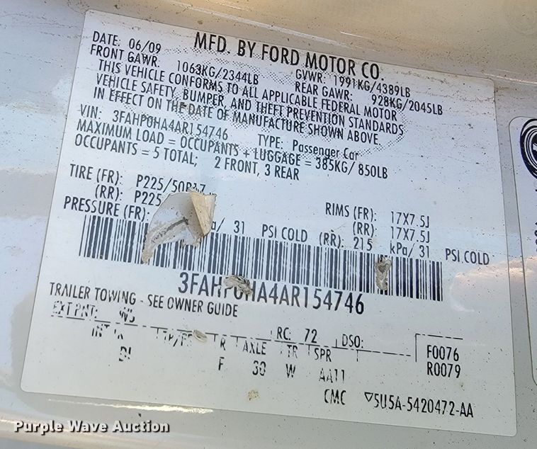 image for item LO9103 2010 Ford Fusion SE