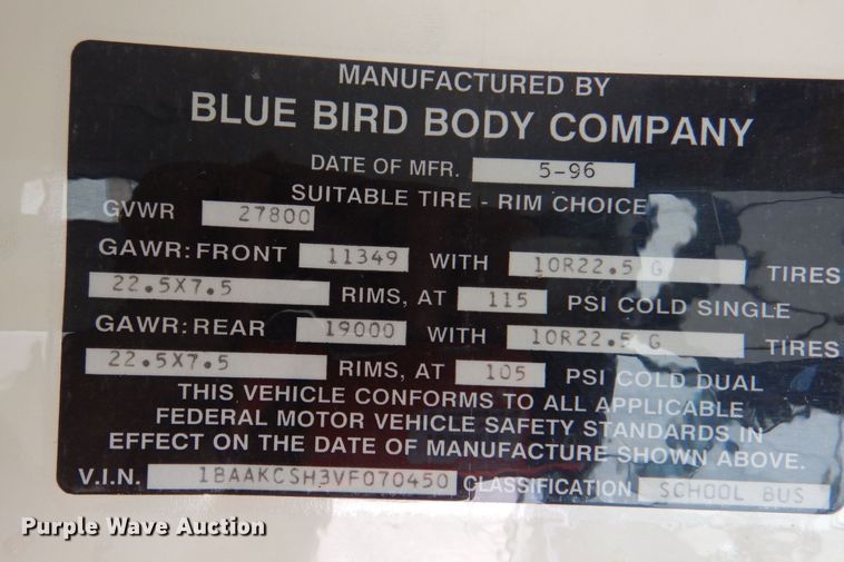 image for item LU9576 1997 Blue Bird TC2000  school bus