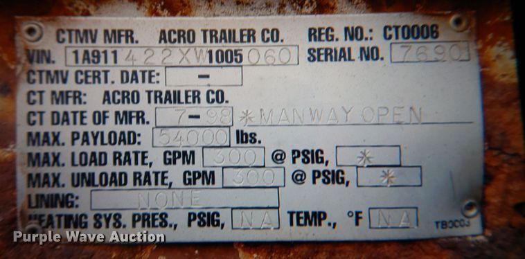 image for item MH9188 1998 Arco  tank trailer