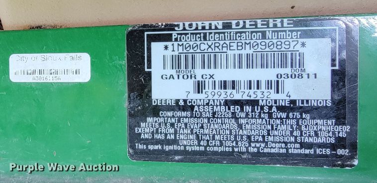 image for item MH9202 2011 John Deere Gator  utility vehicle