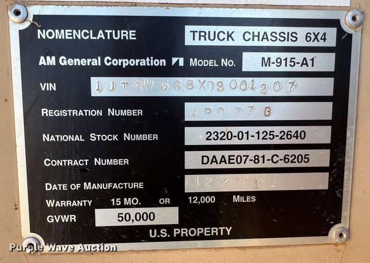 image for item DO8732 1983 Am General  semi truck