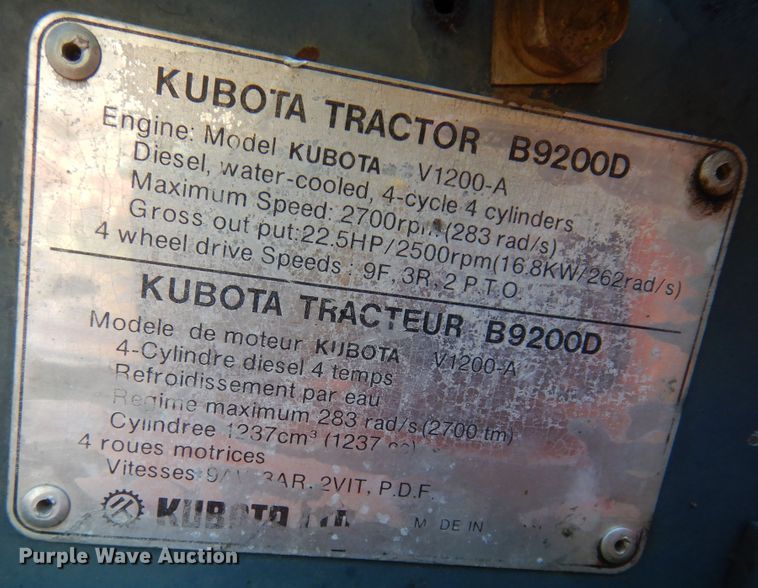 image for item KF9430 Kubota B9200D  MFWD tractor