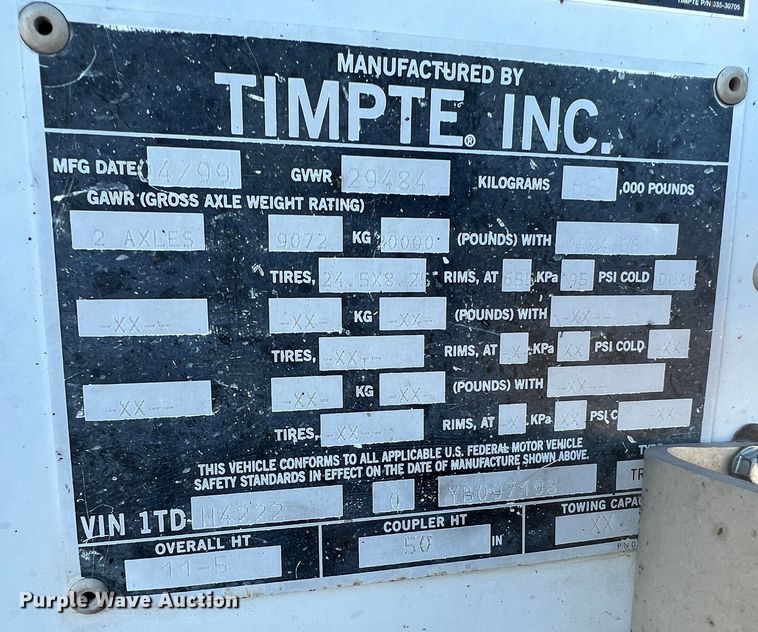 image for item MQ9821 2000 Timpte  grain trailer