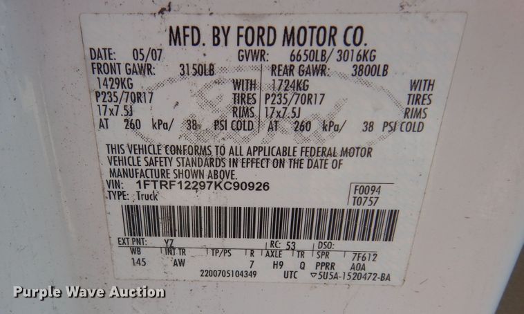 image for item DM3176 2007 Ford F150  pickup truck